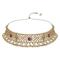 Etnico Gold Plated Traditional Design Stone Work Choker Necklace Jewellery Set With Earring & Maang Tikka For Women/Girls (M4171FLWi)