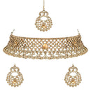 Etnico Gold Plated Traditional Design Stone Work Choker Necklace Jewellery Set With Earring & Maang Tikka For Women/Girls (M4171FL)