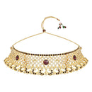 Etnico Gold Plated Traditional Design Stone Work Choker Necklace Jewellery Set With Earring & Maang Tikka For Women/Girls (M4171WWi)
