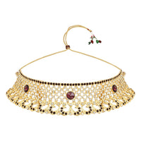 Etnico Gold Plated Traditional Design Stone Work Choker Necklace Jewellery Set With Earring & Maang Tikka For Women/Girls (M4171WWi)