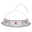 Etnico Silver Plated Traditional Design Stone Work Choker Necklace Jewellery Set With Earring & Maang Tikka For Women/Girls (M4171ZWi)
