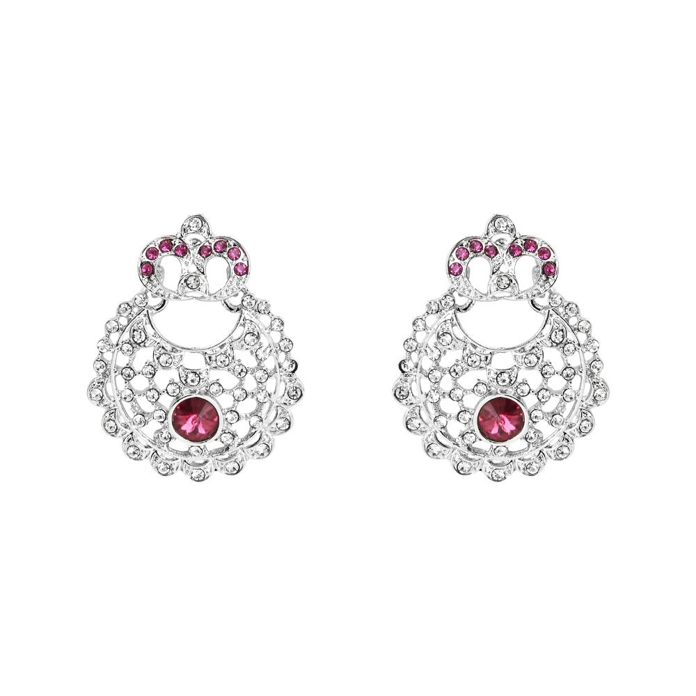 Etnico Silver Plated Traditional Design Stone Work Choker Necklace Jewellery Set With Earring & Maang Tikka For Women/Girls (M4171ZWi)