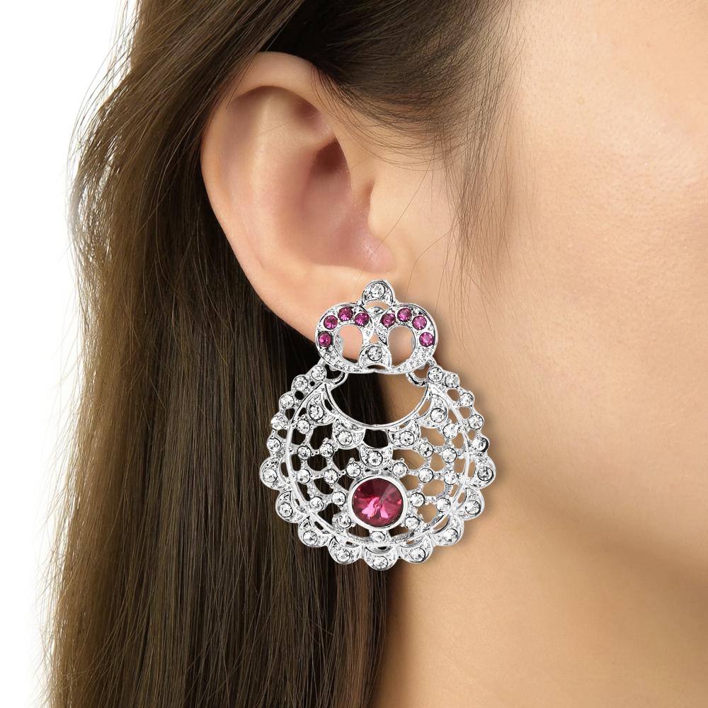 Etnico Silver Plated Traditional Design Stone Work Choker Necklace Jewellery Set With Earring & Maang Tikka For Women/Girls (M4171ZWi)
