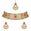 Etnico Gold Plated Traditional Design Stone Work Choker Necklace Jewellery Set With Earring & Maang Tikka For Women/Girls (M4172FLQ)