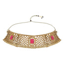 Etnico Gold Plated Traditional Design Stone Work Choker Necklace Jewellery Set With Earring & Maang Tikka For Women/Girls (M4172FLQ)