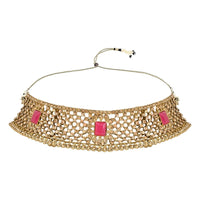 Etnico Gold Plated Traditional Design Stone Work Choker Necklace Jewellery Set With Earring & Maang Tikka For Women/Girls (M4172FLQ)
