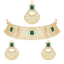 Etnico Gold Plated Traditional Design Stone Work Choker Necklace Jewellery Set With & Maang Tikka For Women/Girls (M4172WG)