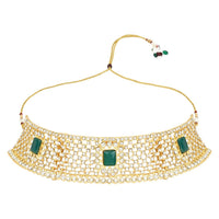 Etnico Gold Plated Traditional Design Stone Work Choker Necklace Jewellery Set With & Maang Tikka For Women/Girls (M4172WG)