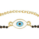 Etnico Gold Plated Traditional Adjustable Black Beads Mangalsutra Bracelet with White Pendant for Women (MB002B)
