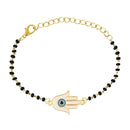 Etnico Gold Plated Traditional Adjustable Black Beads Mangalsutra Bracelet with White Pendant for Women (MB003B)