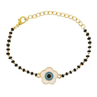 Etnico Gold Plated Traditional Adjustable Black Beads Mangalsutra Bracelet with White Pendant for Women (MB004B)
