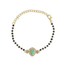 Etnico Gold Plated Traditional Adjustable Black Beads Mangalsutra Bracelet with White Pendant for Women (MB010Min)