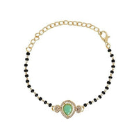 Etnico Gold Plated Traditional Adjustable Black Beads Mangalsutra Bracelet with White Pendant for Women (MB010Min)