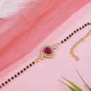 Etnico Gold Plated Traditional Adjustable Black Beads Mangalsutra Bracelet with White Pendant for Women (MB010Q)
