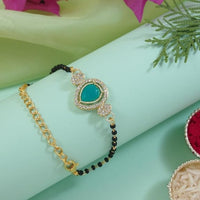Etnico Gold Plated Traditional Adjustable Black Beads Mangalsutra Bracelet with White Pendant for Women (MB010Sb)