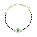 Etnico Gold Plated Traditional Adjustable Black Beads Mangalsutra Bracelet with White Pendant for Women (MB010Sb)