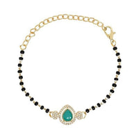 Etnico Gold Plated Traditional Adjustable Black Beads Mangalsutra Bracelet with White Pendant for Women (MB010Sb)