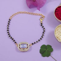 Etnico Gold Plated Traditional Adjustable Black Beads Mangalsutra Bracelet with White Pendant for Women (MB013Pu)