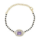 Etnico Gold Plated Traditional Adjustable Black Beads Mangalsutra Bracelet with White Pendant for Women (MB013Pu)