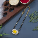 Etnico Gold Plated Traditional Adjustable Black Beads Mangalsutra Bracelet with White Pendant for Women (MB013Y)