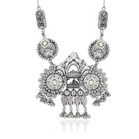 Etnico Navratri Ethnic German Silver Oxidised Jewellery Antique Long Necklace Set with Earrings for Women & Girls(MC096OX)