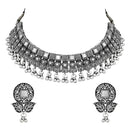 Etnico Ethnic Silver Oxidized Traditional Afghani Choker Necklace Jewellery Set for Women (MC135OX)