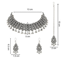 Etnico Ethnic Silver Oxidised Traditional Afghani Choker Necklace With Earrings And Maang Tikka Jewellery Set for Women And Girls (MC137OX)