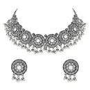 Etnico Ethnic Silver Oxidized Traditional Afghani Choker Necklace Jewellery Set for Women (MC140OX)