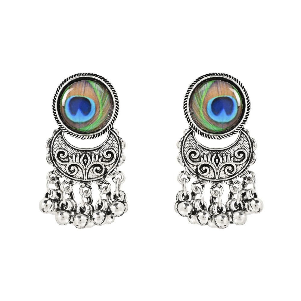 Etnico Oxidised Silver Plated Afghani Choker Necklace Jewellery Set for Women (MC144OX)