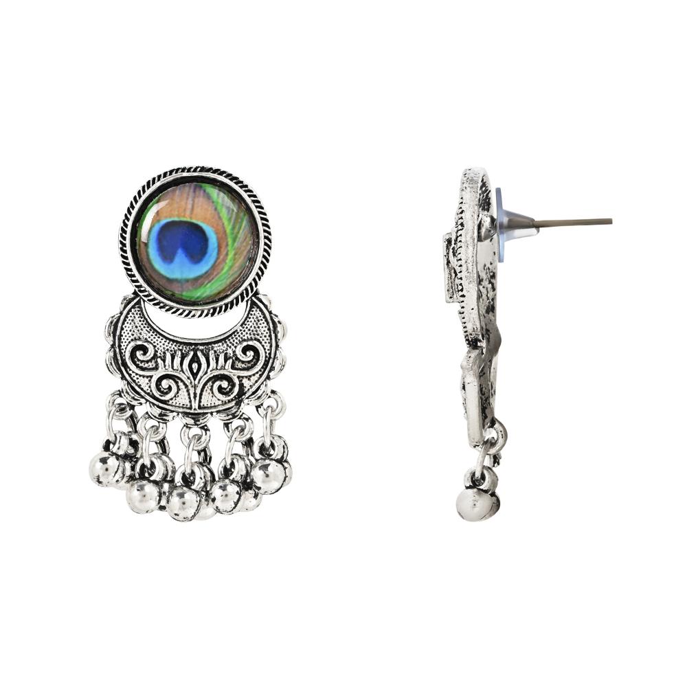 Etnico Oxidised Silver Plated Afghani Choker Necklace Jewellery Set for Women (MC144OX)