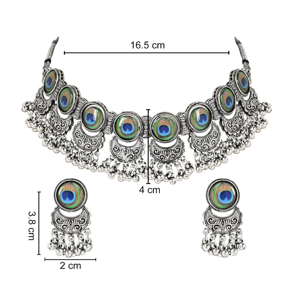 Etnico Oxidised Silver Plated Afghani Choker Necklace Jewellery Set for Women (MC144OX)