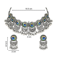 Etnico Oxidised Silver Plated Afghani Choker Necklace Jewellery Set for Women (MC144OX)