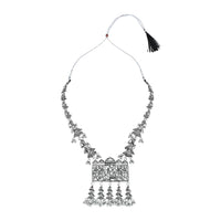 Etnico Ethnic Silver Oxidised Inspired by Garba With Peacock and Elephant Design Long Necklace Jewellery Set For Women/Girls (MC153OX)