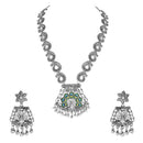 Etnico Silver Oxidised Ethnic Peacock Feather Ghungroo Long Necklace Jewellery Set For Women/Girls