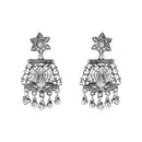 Etnico Silver Oxidised Ethnic Peacock Feather Ghungroo Long Necklace Jewellery Set For Women/Girls