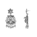 Etnico Silver Oxidised Ethnic Peacock Feather Ghungroo Long Necklace Jewellery Set For Women/Girls