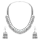 Etnico Ethnic Silver Oxidised Mirror Work Ghungroo Necklace Jewellery With Jhumka Earrings Set For Women/Girls (MC159OX)