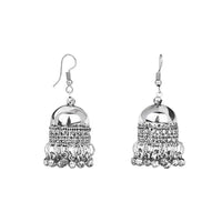 Etnico Ethnic Silver Oxidised Mirror Work Ghungroo Necklace Jewellery With Jhumka Earrings Set For Women/Girls (MC159OX)