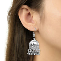 Etnico Ethnic Silver Oxidised Mirror Work Ghungroo Necklace Jewellery With Jhumka Earrings Set For Women/Girls (MC159OX)