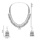 Etnico Ethnic Silver Oxidised Mirror Work Ghungroo Necklace Jewellery With Jhumka Earrings Set For Women/Girls (MC159OX)