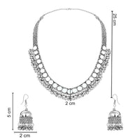 Etnico Ethnic Silver Oxidised Mirror Work Ghungroo Necklace Jewellery With Jhumka Earrings Set For Women/Girls (MC159OX)