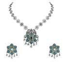 Etnico Ethnic Silver Oxidised Peacock Feather Ghungroo Long Necklace Jewellery Set For Women/Girls (MC163OX)