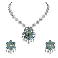 Etnico Ethnic Silver Oxidised Peacock Feather Ghungroo Long Necklace Jewellery Set For Women/Girls (MC163OX)