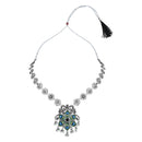 Etnico Ethnic Silver Oxidised Peacock Feather Ghungroo Long Necklace Jewellery Set For Women/Girls (MC163OX)