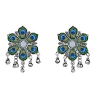 Etnico Ethnic Silver Oxidised Peacock Feather Ghungroo Long Necklace Jewellery Set For Women/Girls (MC163OX)