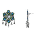 Etnico Ethnic Silver Oxidised Peacock Feather Ghungroo Long Necklace Jewellery Set For Women/Girls (MC163OX)