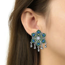 Etnico Ethnic Silver Oxidised Peacock Feather Ghungroo Long Necklace Jewellery Set For Women/Girls (MC163OX)