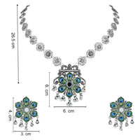 Etnico Ethnic Silver Oxidised Peacock Feather Ghungroo Long Necklace Jewellery Set For Women/Girls (MC163OX)