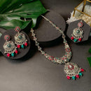 Etnico Stylish Silver Oxidised Chain Pendant Long Necklace Jewellery Set Whit Earrings For Women & Girls (Style 5)