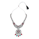 Etnico Stylish Silver Oxidised Chain Pendant Long Necklace Jewellery Set Whit Earrings For Women & Girls (Style 5)